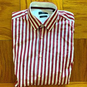 Red and white striped Boss button down
